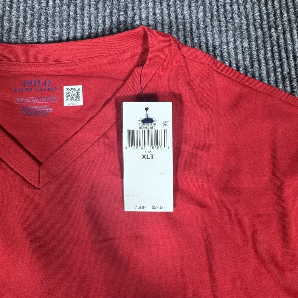 Polo Ralph Lauren T Shirt Mens XL Tall XLT Pony Logo Red Short Sleeve V Neck Tee